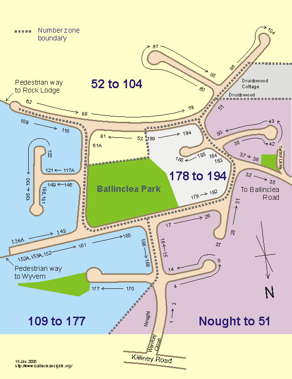 Map of Ballinclea Heights  with house numbers